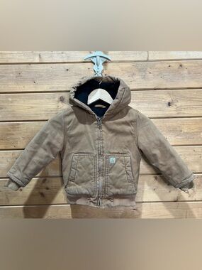 Carhartt Youth 4T Hooded Canvas Jacket Brown Quilted Lined Workwear Unisex